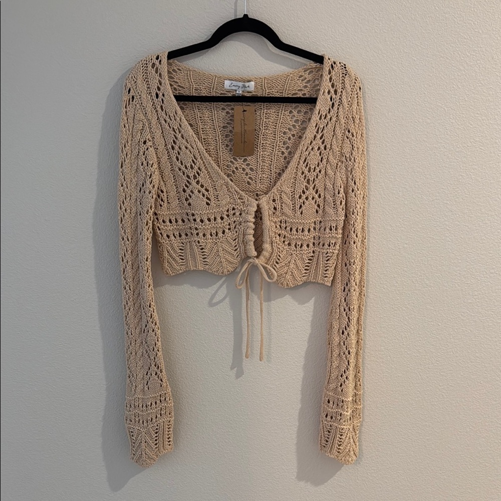 Emory Park Beige Crochet Crop Top